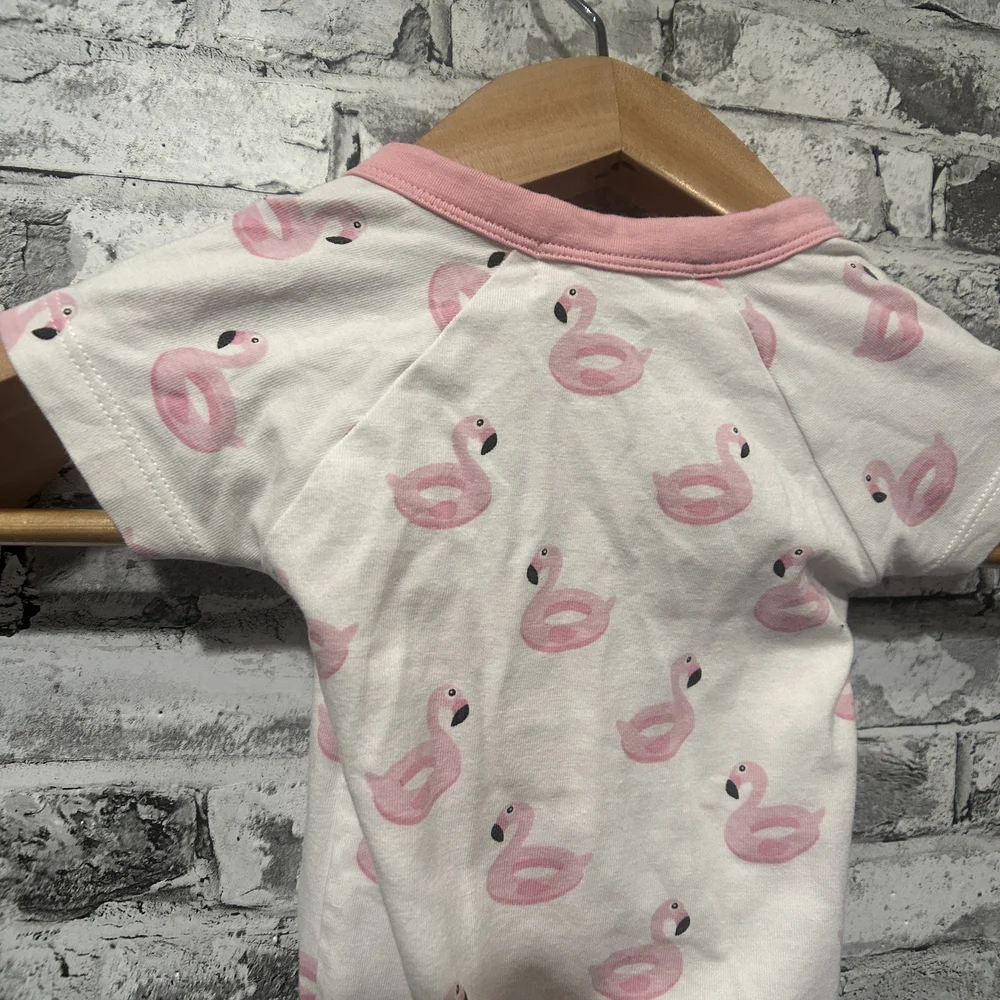 EUC Monica + Andy Pink and White Flamingo Baby Snap Up One Piece Size 0-3 Months